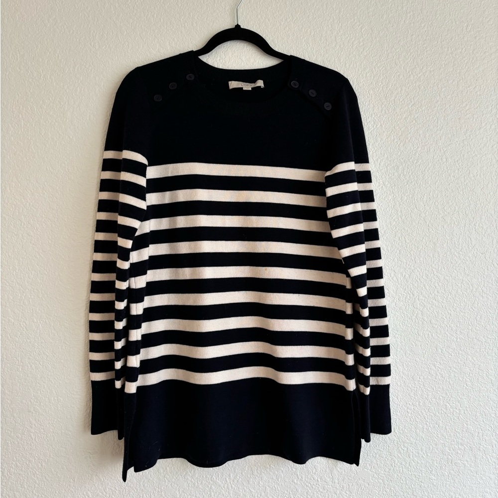 Loft Navy Blue and White Nautical Stripe Sweater